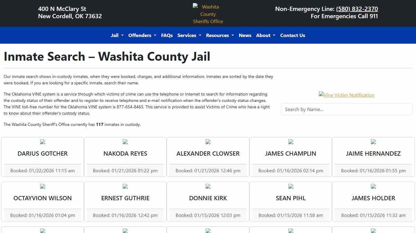 Inmate Search Washita County Sheriff's Office